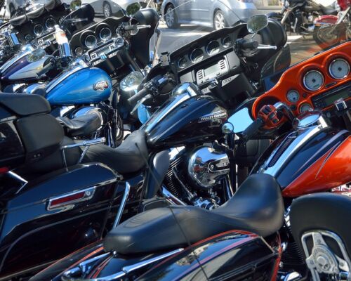row of motorcycles at Daytona Beach Bike Week